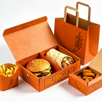Boîte à frites, hamburgers et shawarmas en carton ondulé compostable et écologique avec logo personnalisé en relief et paillettes pour livraison rapide de restauration rapide
