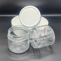 Food Grade botol penyimpanan kaca Jelly madu 12oz, botol penyimpanan bulat transparan 300ml 350ml dengan tutup logam kedap udara
