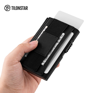 TILONSTAR TVC320 Custom Logo <b>RFID</b> Business Aluminum ID Card Holder Slim Leather Pop up <b>Wallet</b> With Money Pocket Mezzanine - Product Image 4