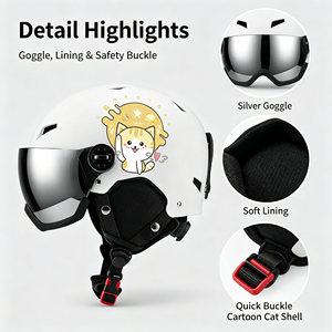 Casco <span class=keywords><strong>de</strong></span> Esquí y Snowboard Eastinear para Adultos con Visera Integrada, Diseño <span class=keywords><strong>de</strong></span> Gato <span class=keywords><strong>de</strong></span> Dibujos Animados, Material PC/EPS, Dial Ajustable - Product Image 2