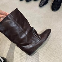 Bottes mi-mollet à talon compensé dissimulé pour femme, bout carré, en cuir vieilli, style décontracté, 2 couleurs