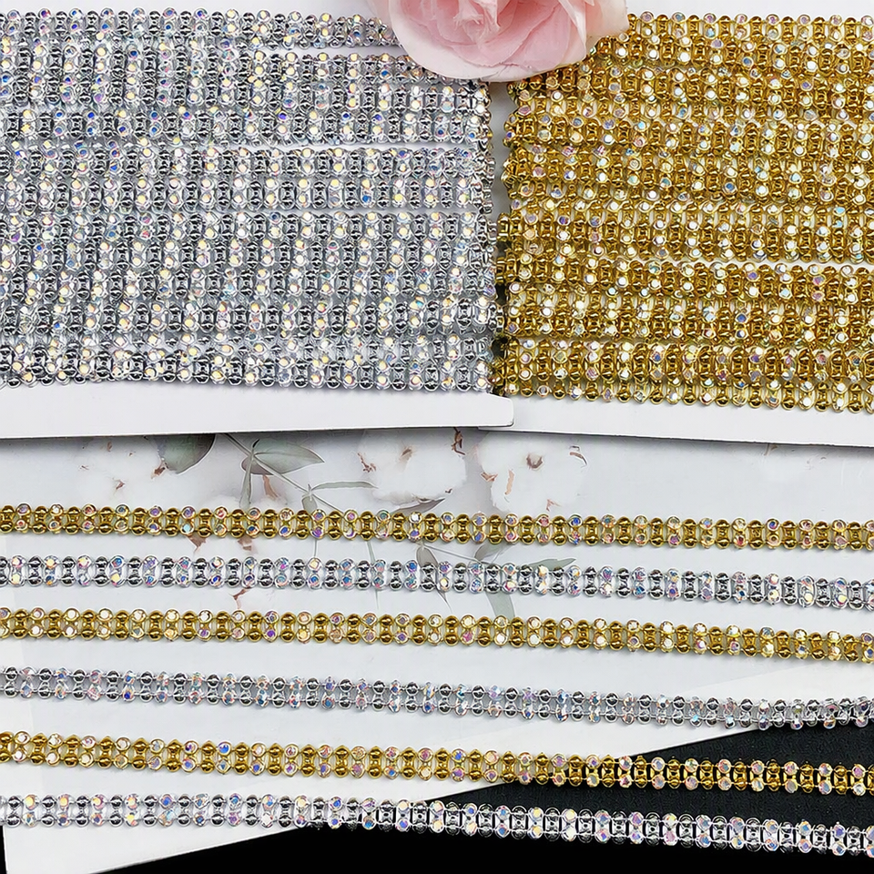 New 0.9cm Rhinestone Chain Woven Lace Trim DIY for Collar Accessories ...