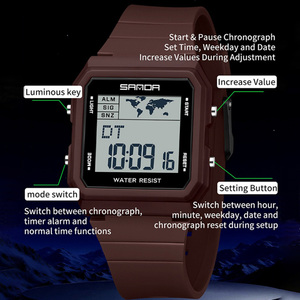 SANDA 2217 Unisex Student Multifunctional <b>Digital</b> Watch Dual‑Time Calendar Alarm <b>Clock</b> Waterproof Outdoor Sports Watch - Product Image 3