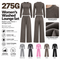 Ensemble décontracté deux pièces pour femme, haut à manches longues 275 GSM et pantalon large, coupe ajustée, OEM ODM, faible MOQ
