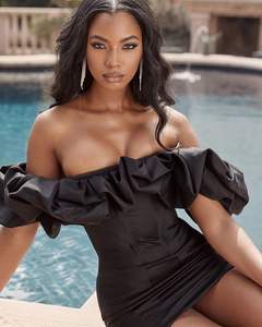 Nuovo Elegante Mini Abito da Donna Pieghettato da Sera <span class=keywords><strong>Clubwear</strong></span> di Tendenza Sexy da Donna Tinta Unita a Fascia Senza Spalline Aderente - Product Image 4