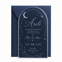 Ensemble d'invitations Quinceañera en acrylique bleu nuit céleste avec sceau de cire argenté