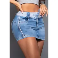 Promotion : Culottes en jean pour femme, taille haute, style Y2K, coupe droite, avec cordon de serrage, dentelle et fermeture éclair, pour l'été