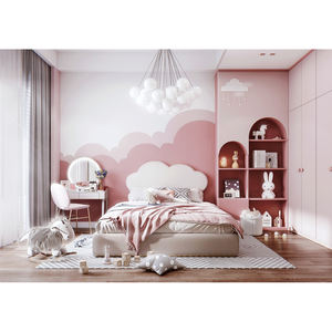 소년 십대 단단한 나무 가죽 침대 만화 곰 1.5m 소년 방 침대 그물 빨간 싱글 아이 침대 - Product Image 1