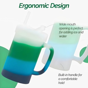 Grands gobelets en silicone sans BPA et de qualité alimentaire avec pailles et couvercles, verres à bière en silicone avec poignées, gobelets isothermes en silicone avec poignées - Product Image 5