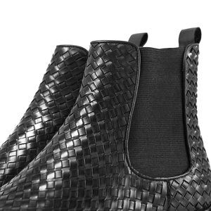 Bottines Chelsea noires printemps/hiver, motif tissé de haute qualité, cuir véritable, à enfiler, élégantes, bottines de luxe pour hommes - Product Image 5