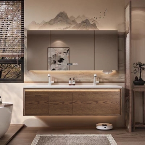 ตู้กระจกเก็บของอัจฉริยะสีไม้โมเดิร์น พร้อมหน้าจอแสดงเวลา ท็อปสีขาว แบบแขวนผนัง ฟังก์ชั่นไล่ฝ้า วัสดุไม้โอ๊ค - Product Image 3