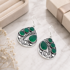 Orecchini a Goccia Vintage Bohémien con Pietra Verde, Gioielli di Moda per Donne - Product Image 5