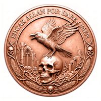 Pièce commémorative antique en cuivre Edgar Allan Poe, la corbeau, le présage sombre, pièce de défi souvenir, impression UV, cadeau littéraire gothique