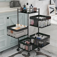 Panier de rangement de cuisine multifonctionnel à trois niveaux en acier au carbone à cadre noir avec trous ronds détachable non pliable