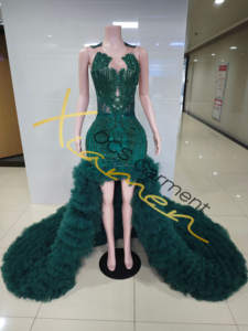 Abiti da <span class=keywords><strong>Sposa</strong></span> Ocstrade di Alta Qualità, Lussuosi Vestiti a Sirena con Strascico Lungo <span class=keywords><strong>in</strong></span> Tulle e Strass Verdi per Donne e Spose - Product Image 3