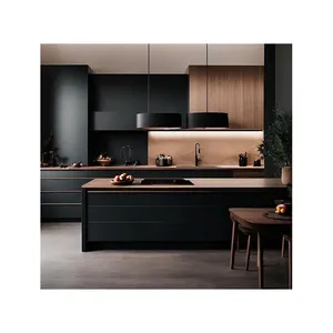 Gabinetes de <span class=keywords><strong>Cocina</strong></span> Modernos de Madera, Duraderos y de Lujo, Gabinetes de <span class=keywords><strong>Cocina</strong></span> Negros con Encimeras - Product Image 4