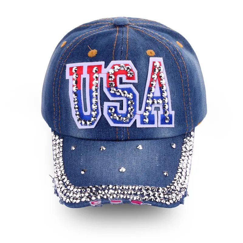 Popolare uomo donna regolabile Hip Hop Trucker cappelli cotone USA berretti sportivi strass bandiera americana berretti da Baseball