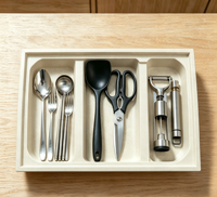 Plateau de rangement pour couverts de cuisine réglable en fibre de coque de riz personnalisable, organisateur d'ustensiles extensible à 2 ou 3 compartiments