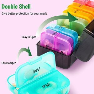 Nouvelle boîte à pilules hebdomadaire en plastique PP ABS, 7 couleurs, jour et nuit, avec logo personnalisé, 14 compartiments - Product Image 4