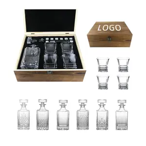 Set di bottiglie in legno di vetro per Whisky caldo e trasparente per vino Decanter Logo personalizzato di colore personalizzato