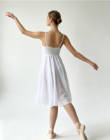 Robe de danse lyrique blanche pour filles, bretelles spaghetti, col en V, jupe longue, costume de danse moderne et contemporaine pour spectacle sur scène