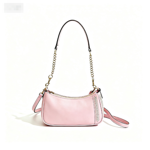 Bolso cruzado de piel sintética azul para mujer con correa de cadena y ribete de diamantes de imitación, bolso de mensajero de moda para uso diario en todas las estaciones - Product Image 2