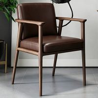 Fauteuil de salle à manger BST Mid-Century Modern en noyer avec assise rembourrée en cuir pour salle à manger et salon