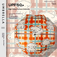 Parapluie semi-automatique pliable motif chiot de dessin animé, protection solaire et anti-UV, en tissu enduit noir
