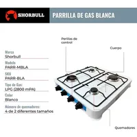 Shorbull kompor Gas 4 tungku, Pemanggang meja baja putih