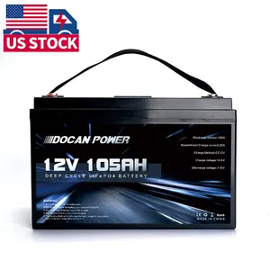 מניות ארה"ב משלוח חינם Docan 12V 105Ah מוכנים מראש להרכיב lifepo4 תא עם JBD BMS ו LCD אנרגיה סולארית סוללה חבילה