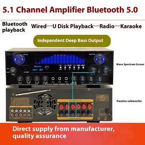 Профессиональный 5.1-канальный усилитель динамического спектра 600 Вт, мощный домашний сабвуфер AV-555BT, металлический корпус, входы USB/AUX - Product Image 2