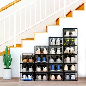 Scatola portaoggetti per scarpe da 12 pezzi organizzatore per scarpe impilabile in plastica trasparente per armadio contenitori per scarpe da ginnastica pieghevoli salvaspazio