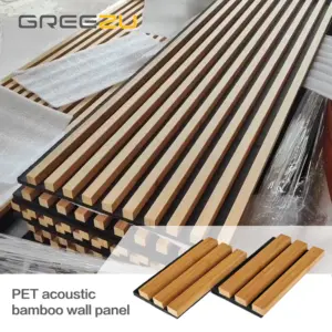 Akupanel PET acoustic bamboo panel Solid natural bamboo wood strip wall acoustic panels Studio baffle acoustic wall panel mdf