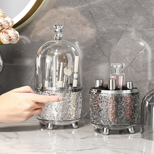 Caja de almacenamiento de cosméticos con tapa, organizador de maquillaje giratorio a prueba de polvo para almacenamiento de brochas, Material plástico gris - Product Image 2