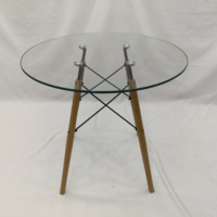 Table de salle à manger ronde en verre trempé, style moderne, avec pieds en bois massif, pour salle à manger et salon