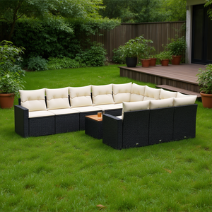 Black And Cream Garden <b>Sofa</b> <b>Set</b> With Cushions Outdoor Furniture UV Resistant PE Rattan Contemporary Design Waterproof - Product Image 2