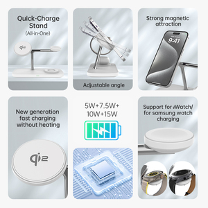 แท่นชาร์จไร้สายแม่เหล็ก Qi2 3 in 1 พร้อมไฟ LED สำหรับ <span class=keywords><strong>iPhone</strong></span> 18 รองรับการชาร์จเร็ว 20W สำหรับหูฟัง - Product Image 2