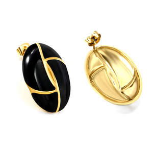 Geometric Oval <b>Stud</b> <b>Earrings</b> Gold <b>Black</b> Stainless Steel Minimalist Design For Women Party Fashion Jewelry - Product Image 1