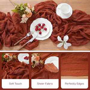 1 pièce Chemin de table en gaze de toile de jute terracotta style bohème, 10 pieds (120 pouces) de long, voile rustique, lavable en machine, pour la maison et les fêtes, en polyester - Product Image 3