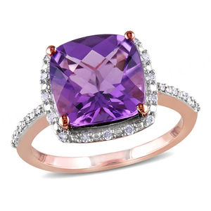 Women's Heart-Shaped <b>Amethyst</b> with Oval Cut Diamond Gemstone <b>Rings</b> for Wedding Momenatomic Jewelry - Product Image 6