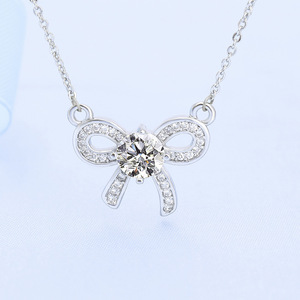 Collier pendentif nœud papillon entièrement pavé de diamants pour femme, design nœud tendance, chaîne de clavicule, vente en gros d'usine - Product Image 2