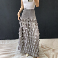Jupe longue plissée 3D effet bulle pour femme, élégante, prête à être expédiée, taille haute élastique, texture feuille, expédition en 7 jours