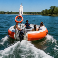 Bateau BBQ Donut Commercial à Louer pour 8 Personnes, Bateau Flottant Électrique avec Barbecue et Parasol pour Complexes et Parcs Aquatiques