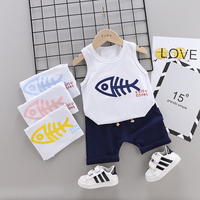 Livraison gratuite pas cher vêtements pour enfants sans manches dessin animé vêtements d'été ensembles en gros bébé coton petits garçons portent