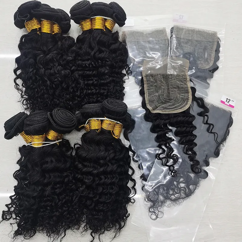 Letsfly Free Shipping 9A Wet and Wavy Deep Wave Bundles with T Part Closure Brazilian Human Remy Hair Weave