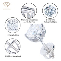 Boucles d'oreilles clous personnalisées pour femme en argent sterling 925, multicolores, avec moissanite rose VVS, plaqué rhodium et fermoir à vis