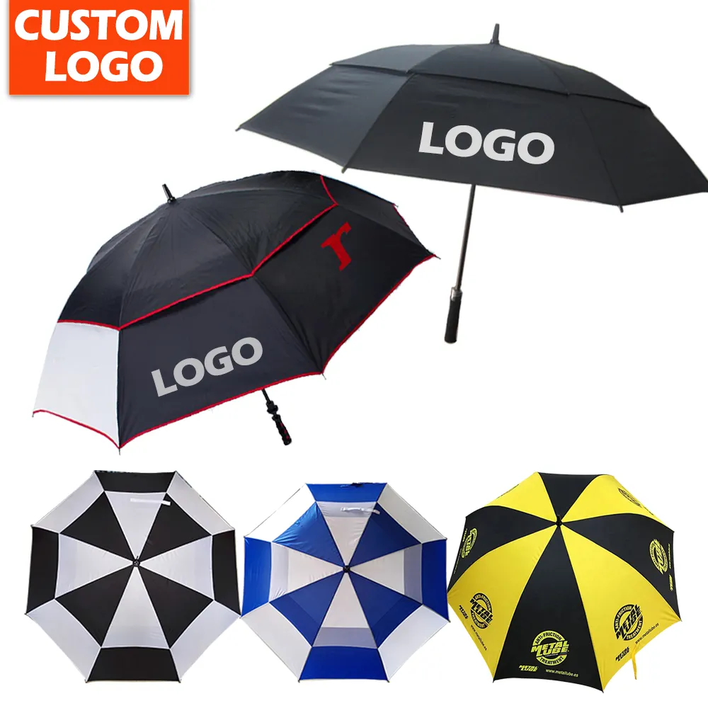 Werk Großhandel Persönlichkeit Sublimation Golf Regenschirm individuelles Logo Drucke Werbe-Regenschirm
