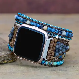 Đá tự nhiên fitbitversa 2 ban nhạc đồng hồ Boho sáp Dây Hoàng đế đá 5 bọc dây đeo đồng hồ dây đeo tay cho phụ nữ người đàn ông bán buôn