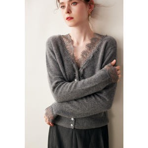 <span class=keywords><strong>Cardigan</strong></span> in Cashmere con Bordo in Pizzo per Donne, Maglione Corto con Scollo a V, <span class=keywords><strong>Cardigan</strong></span> in <span class=keywords><strong>Lana</strong></span> Lavorato a Maglia, Manica Lunga, Nuovo Stile Autunno Inverno - Product Image 5