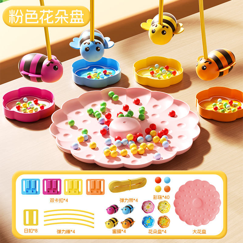 [Assiette Rose] Abeilles Recueillant du Miel (Boîte de Couleurs Chinoise)